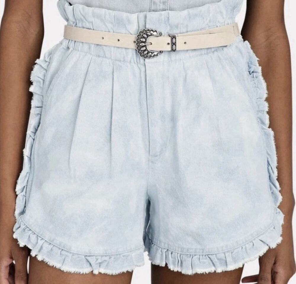 Sea NY Daryl Jean Shorts Bleached High Rise Ruffle Hem Denim Size 8